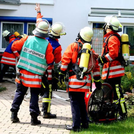 Fire safety team providing temporary fire safety services at a public event.
