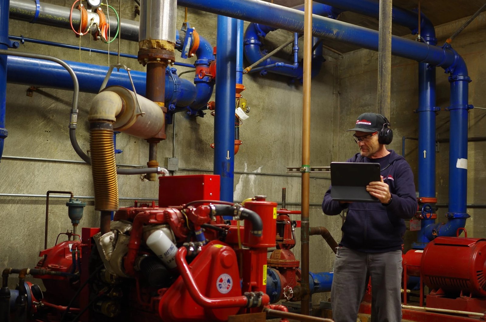 Fire safety audit tasks including extinguisher checks, pump testing and alarm inspection