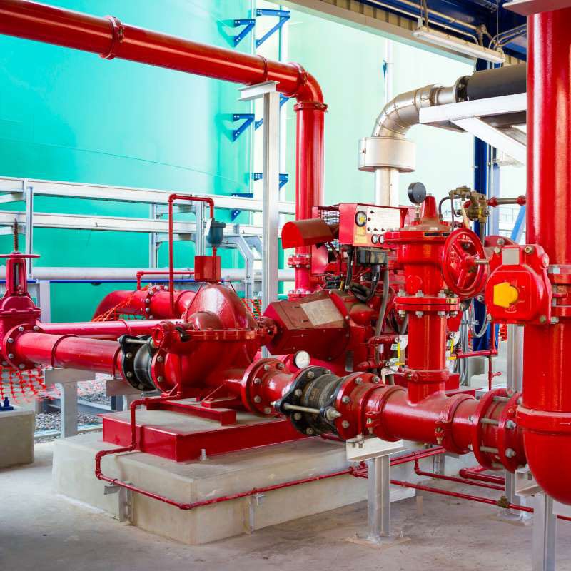 Fire safety system installation including hydrants, alarms and sprinklers