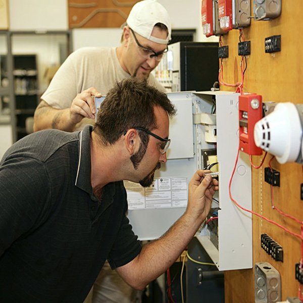 Fire safety installation workflow infographic from survey to handover.